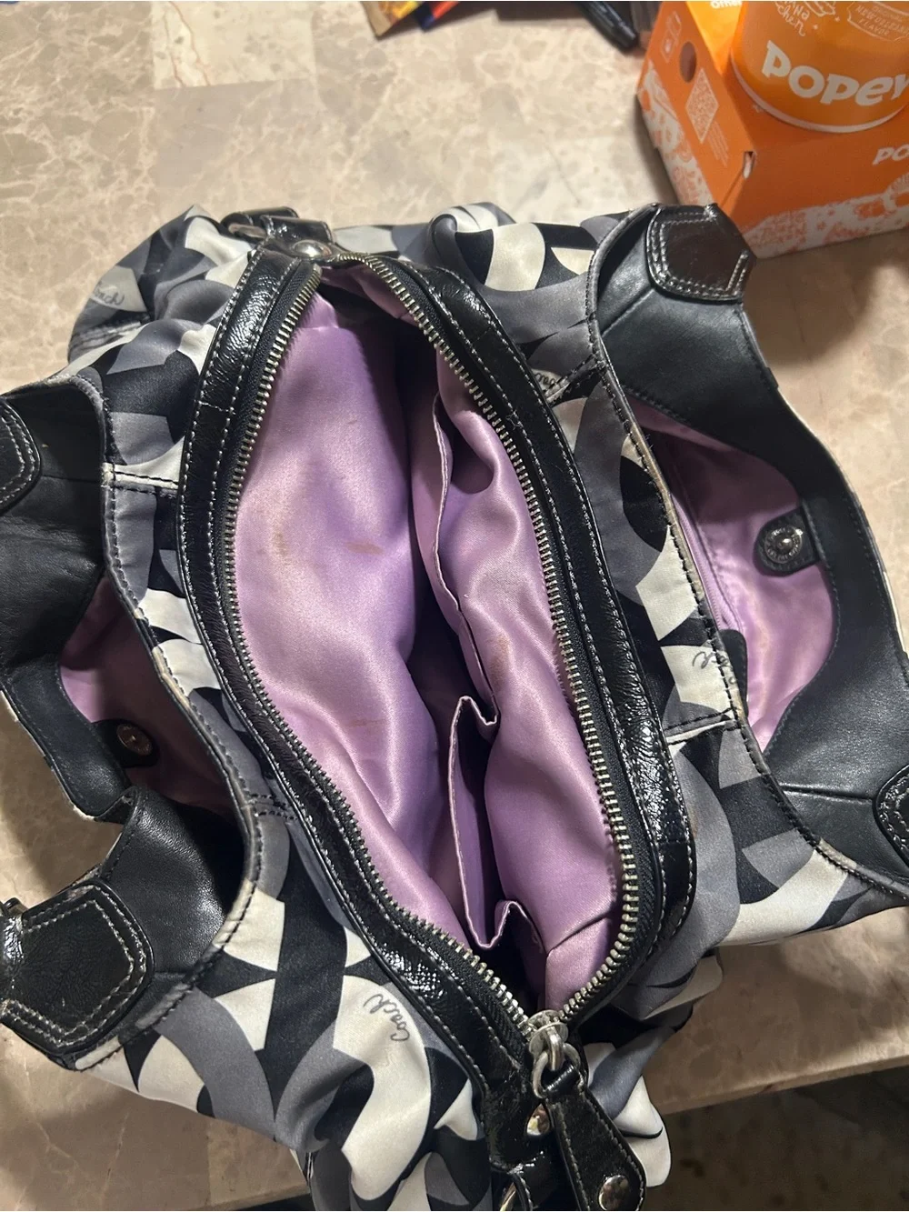 Coach Black, Gray & White Signature Link Hobo Bag